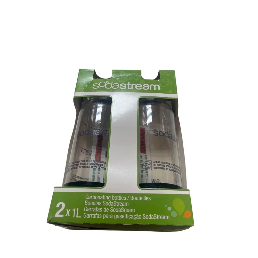 SodaStream 1L Carbonating Bottles 2 Pack Clear Black BPA Free Reusable New